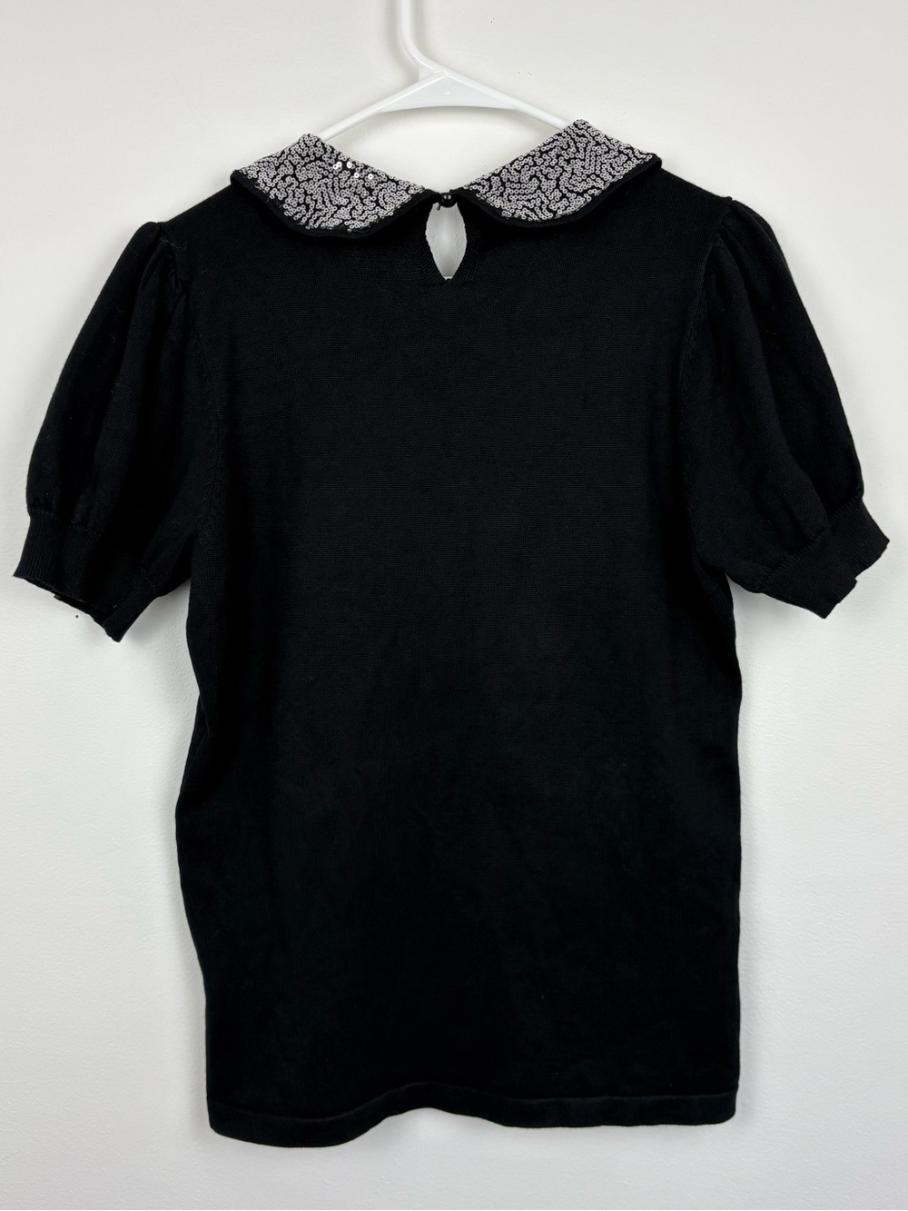 Twee Black Sweater Top Sequin Peter Pan Collar Medium Tags Indie Sleaze Mod - Picture 6 of 11